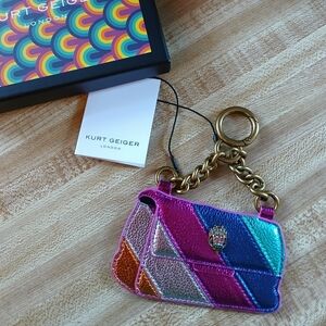 Kurt Geiger NWT/NIB Rainbow Metallic Kensington Bag Charm/Keychain